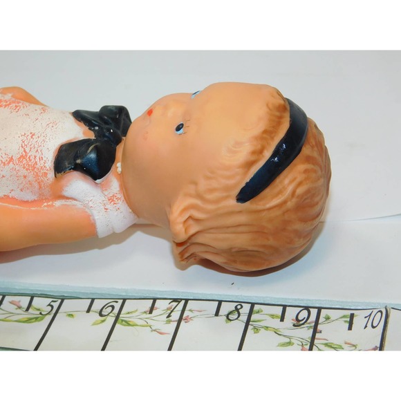 8" Vintage Rubber Girl with Pink Dress & Black Bow, Headband & Shoes - Picture 6 of 7